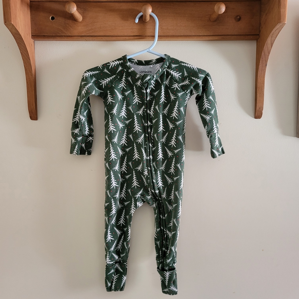 Forest Green Tree Print Kids Footie